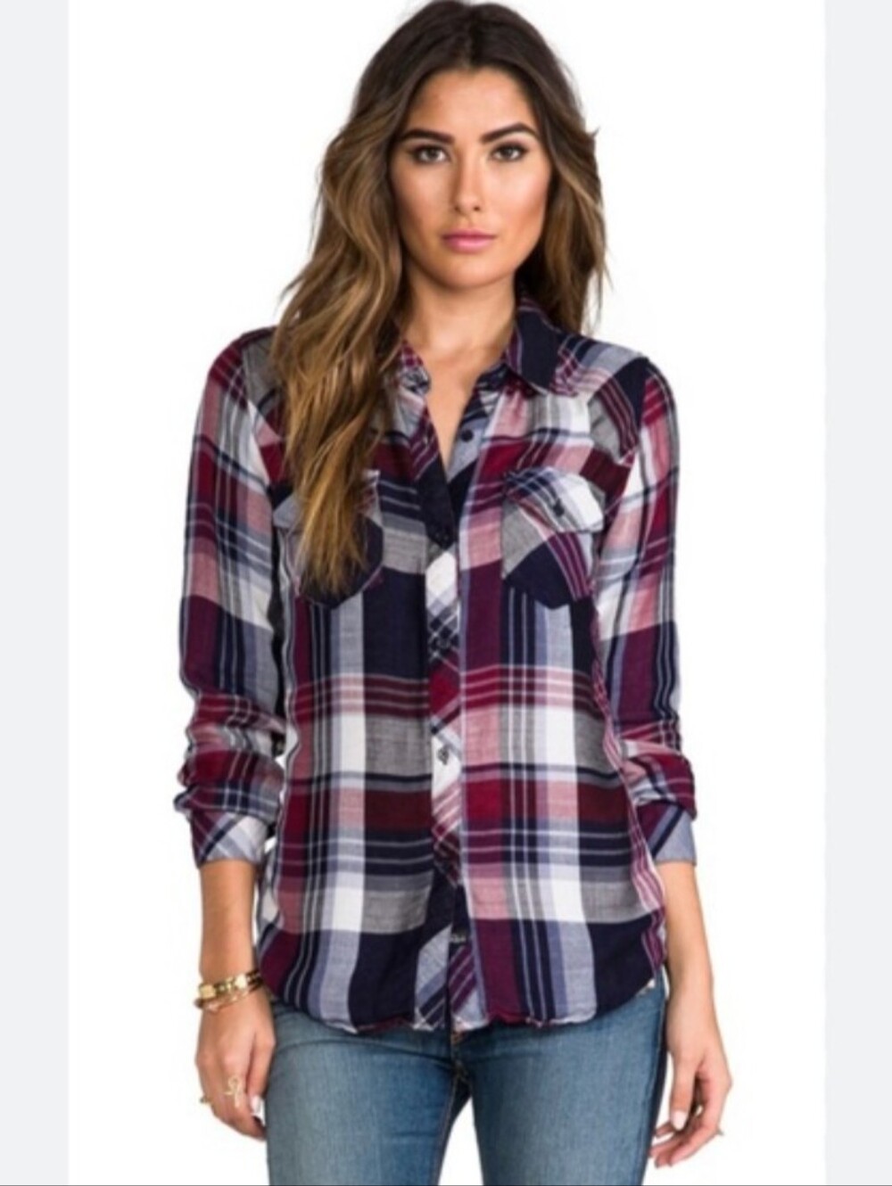 NWT Sam Edelman Riley Lace Back Plaid Shirt - Picture 2 of 10